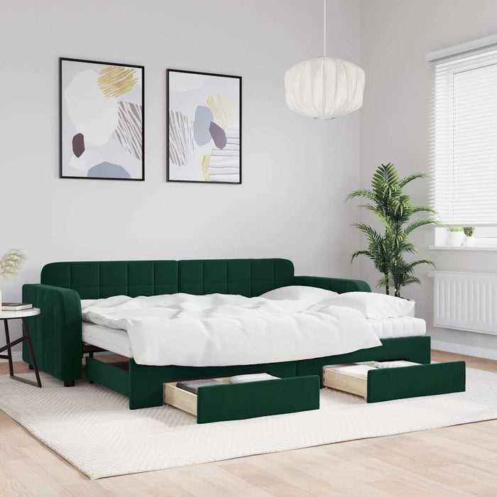 Pat de zi cu extensie și sertare verde închis 80x200 cm catifea WALTI