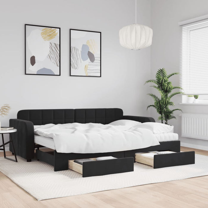 Pat de zi cu extensie și sertare, negru, 80x200 cm, catifea - WALTI WALTI