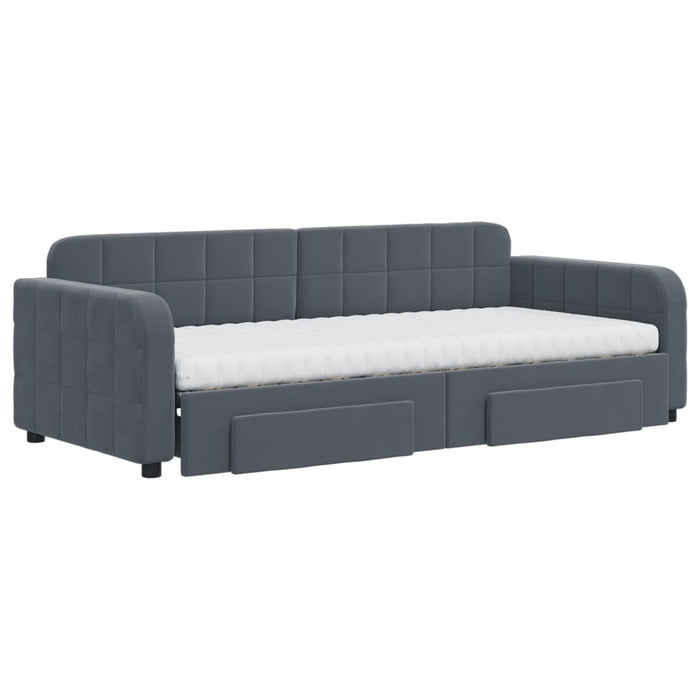Pat de zi cu extensie și sertare gri închis 90x200 cm catifea - WALTI WALTI