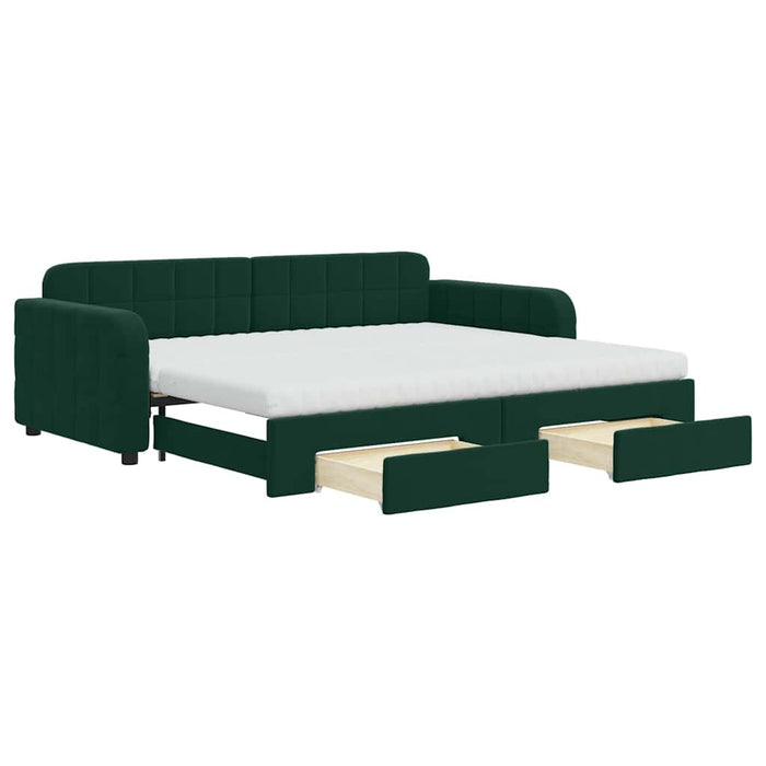Pat de zi cu extensie și sertare verde închis 90x200 cm catifea - WALTI WALTI