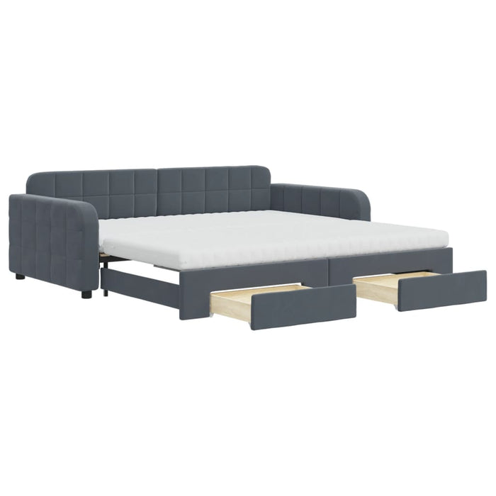 Pat de zi cu extensie și sertare gri închis 100x200cm catifea - WALTI WALTI