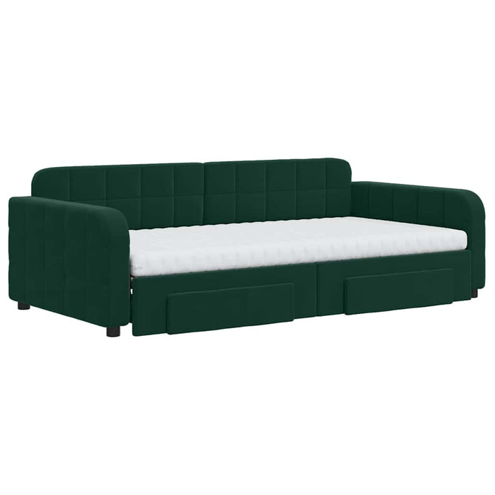 Pat de zi cu extensie și sertare verde închis 100x200cm catifea - WALTI WALTI