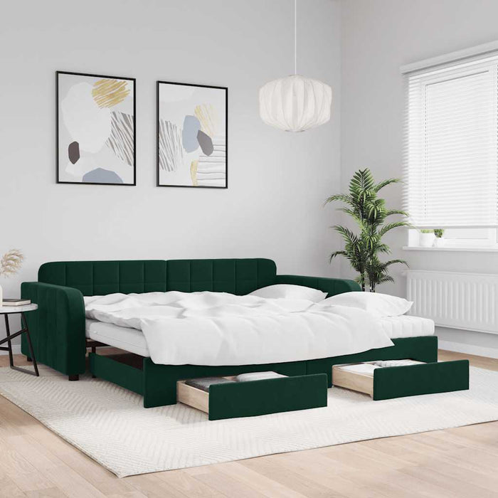 Pat de zi cu extensie și sertare verde închis 100x200cm catifea - WALTI WALTI