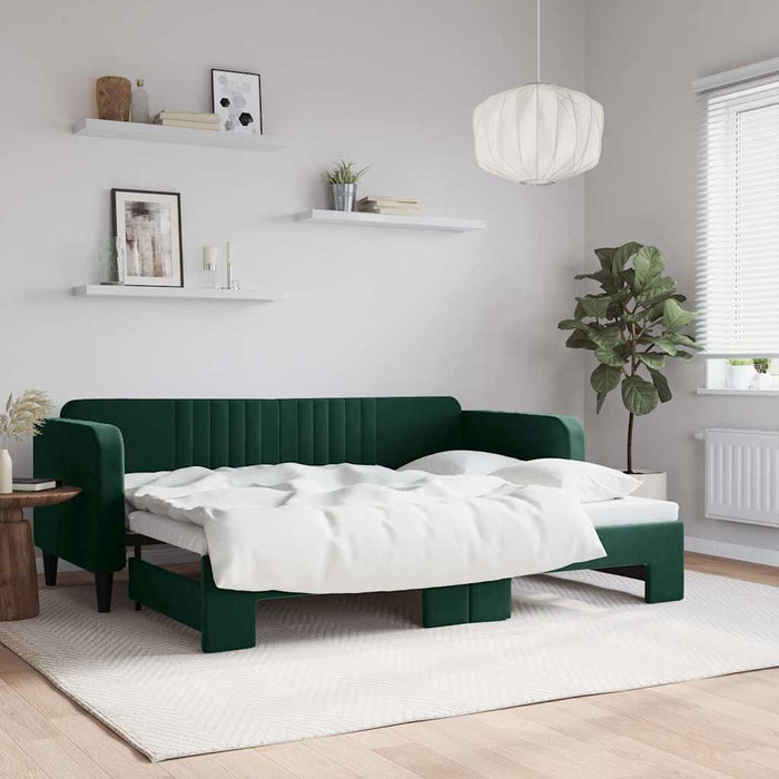 Pat de zi cu extensie, verde închis, 80x200 cm, catifea WALTI