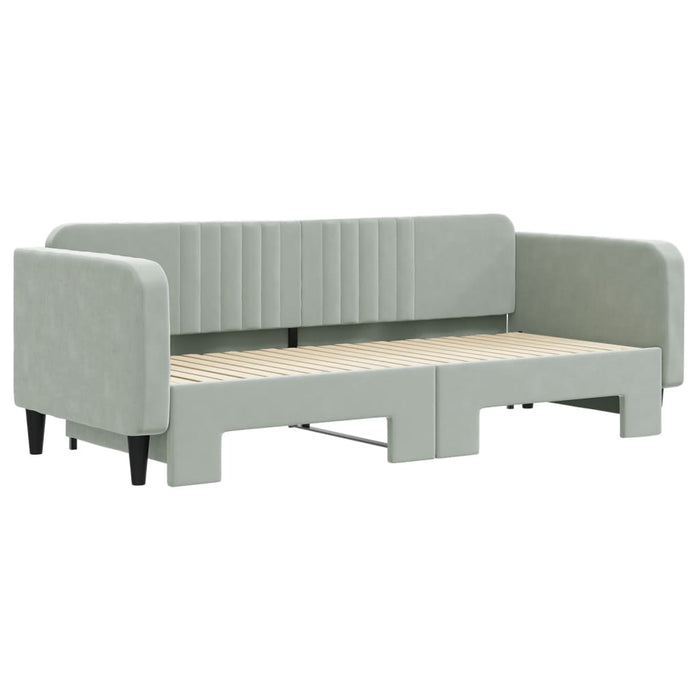 Pat de zi cu extensie, gri deschis, 90x200 cm, catifea WALTI