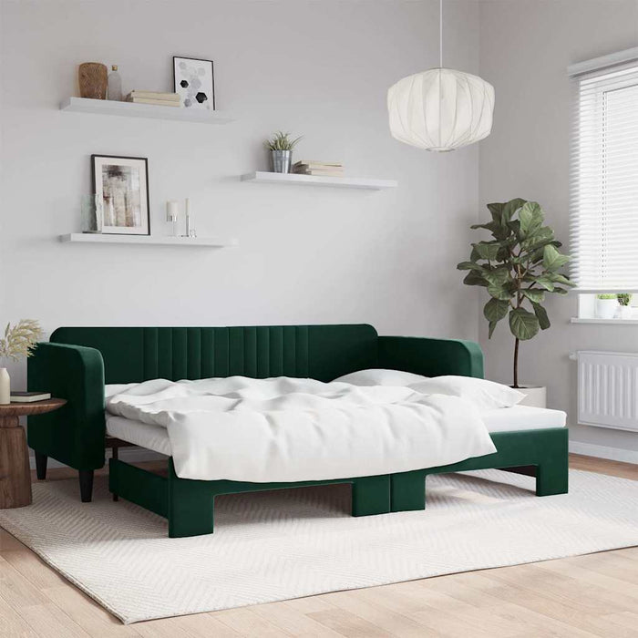 Pat de zi cu extensie, verde închis, 90x200 cm, catifea - WALTI WALTI