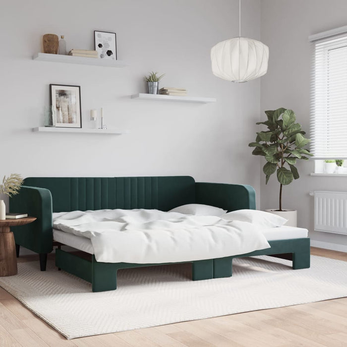 Pat de zi cu extensie, verde închis, 100x200 cm, catifea - WALTI WALTI