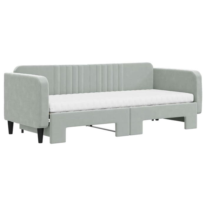 Pat de zi cu extensie și saltele, gri deschis 80x200 cm catifea - WALTI WALTI