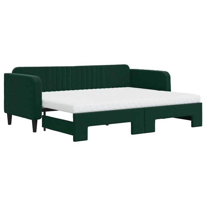 Pat de zi cu extensie și saltele verde închis 80x200 cm catifea WALTI