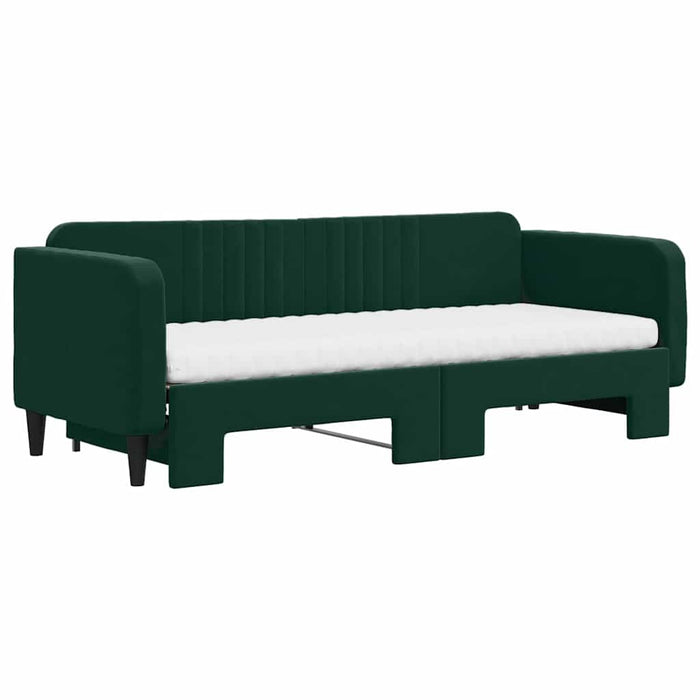 Pat de zi cu extensie și saltele verde închis 80x200 cm catifea WALTI
