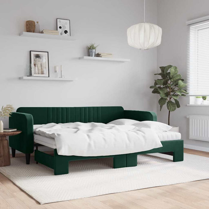 Pat de zi cu extensie și saltele verde închis 80x200 cm catifea WALTI