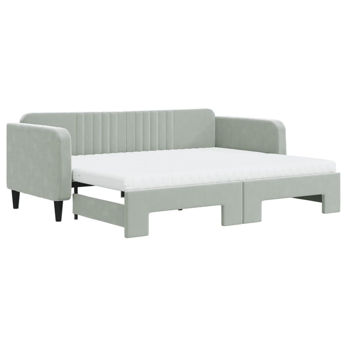 Pat de zi cu extensie și saltele, gri deschis 90x200 cm catifea - WALTI WALTI