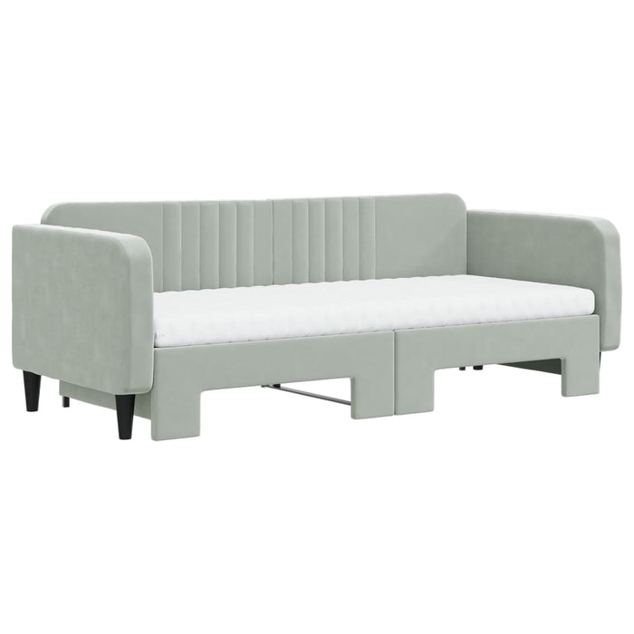 Pat de zi cu extensie și saltele, gri deschis 90x200 cm catifea - WALTI WALTI