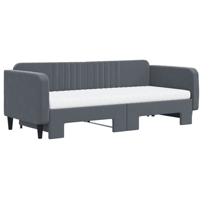 Pat de zi cu extensie și saltele, gri închis 90x200 cm catifea - WALTI WALTI
