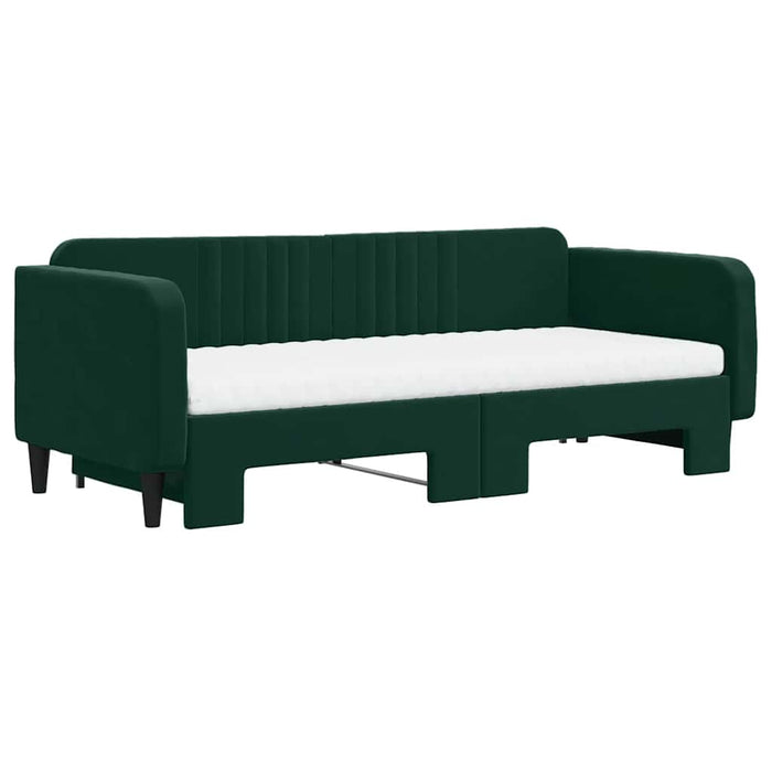Pat de zi cu extensie și saltele verde închis 90x200 cm catifea - WALTI WALTI