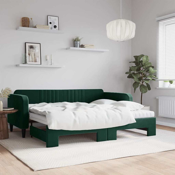 Pat de zi cu extensie și saltele verde închis 90x200 cm catifea - WALTI WALTI