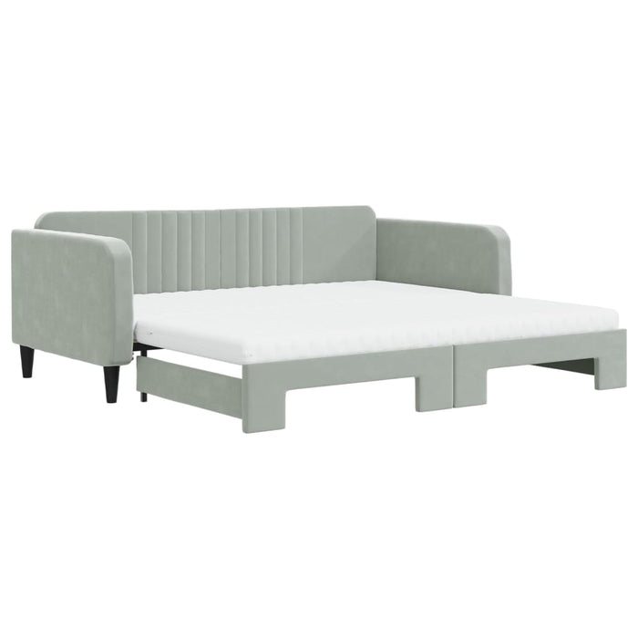 Pat de zi cu extensie și saltele gri deschis 100x200 cm catifea - WALTI WALTI