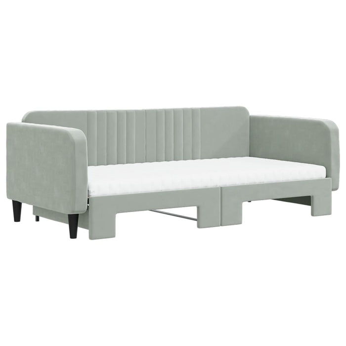 Pat de zi cu extensie și saltele gri deschis 100x200 cm catifea - WALTI WALTI