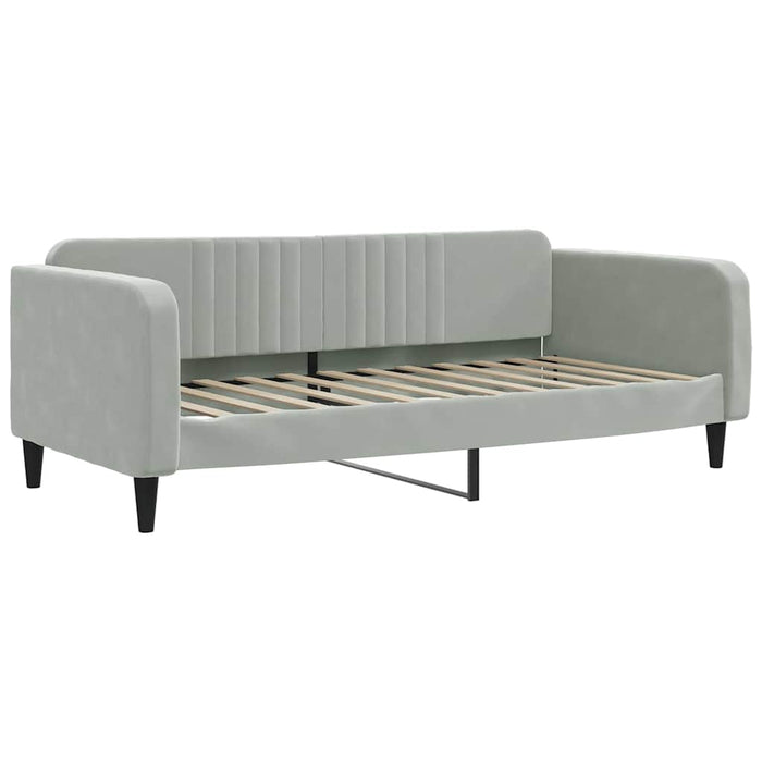 Pat de zi cu extensie și saltele gri deschis 100x200 cm catifea - WALTI WALTI