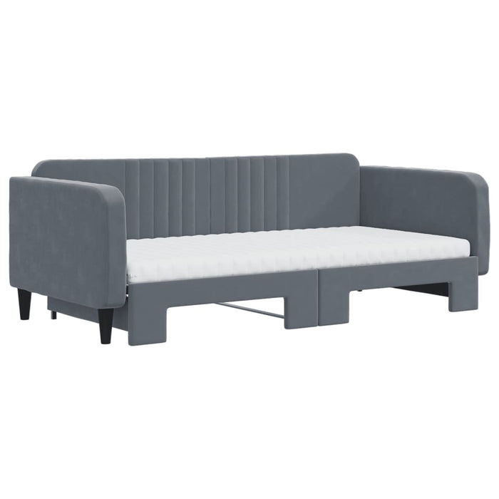 Pat de zi cu extensie și saltele, gri închis 100x200 cm catifea - WALTI WALTI