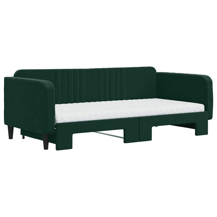 Pat de zi cu extensie și saltele verde închis 100x200cm catifea - WALTI WALTI