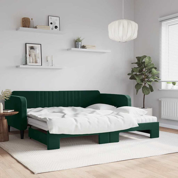 Pat de zi cu extensie și saltele verde închis 100x200cm catifea - WALTI WALTI