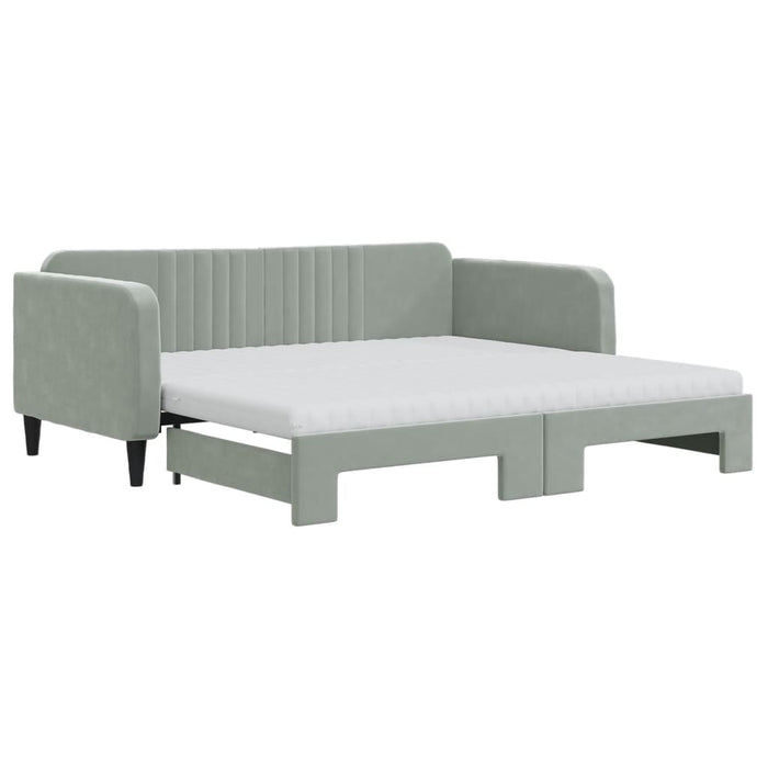 Pat de zi cu extensie și saltele, gri deschis 90x190 cm catifea WALTI