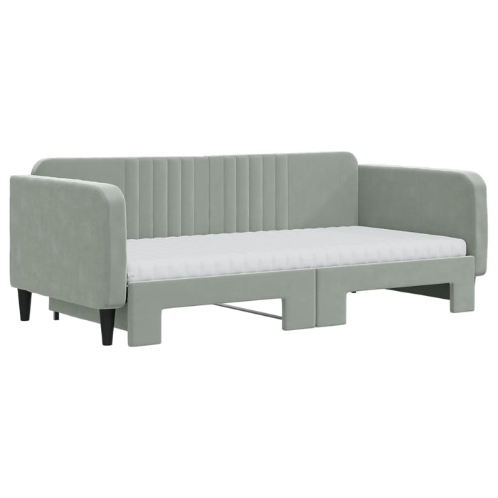 Pat de zi cu extensie și saltele, gri deschis 90x190 cm catifea WALTI