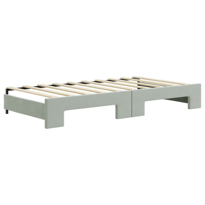 Pat de zi cu extensie și saltele, gri deschis 90x190 cm catifea WALTI
