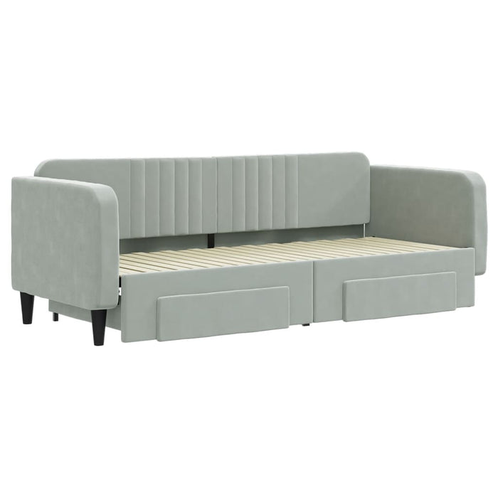 Pat de zi cu extensie și sertare, gri deschis 80x200 cm catifea - WALTI WALTI
