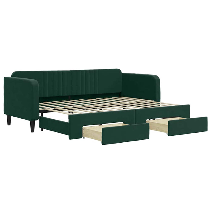 Pat de zi cu extensie și sertare verde închis 80x200 cm catifea WALTI