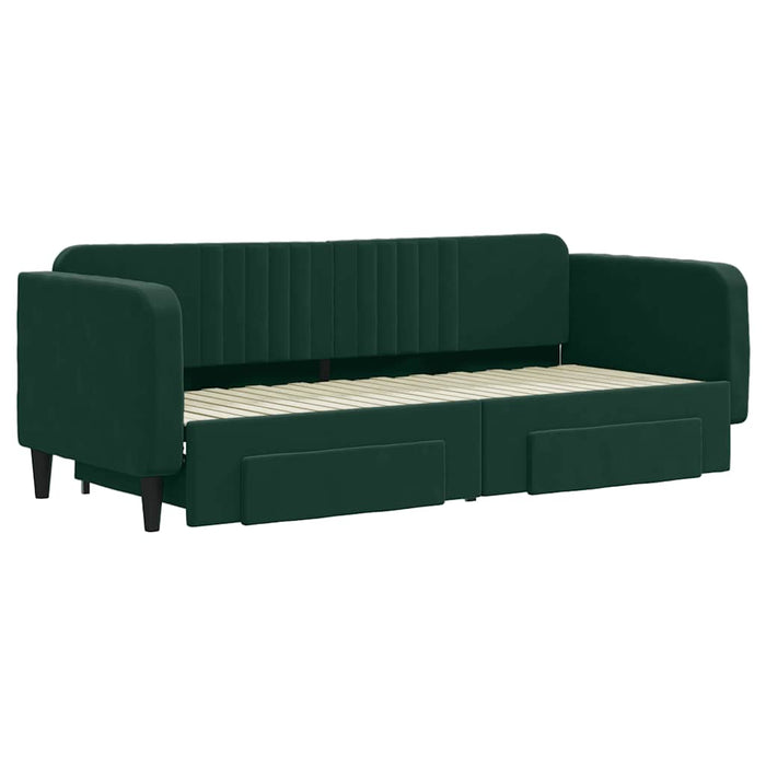 Pat de zi cu extensie și sertare verde închis 80x200 cm catifea WALTI