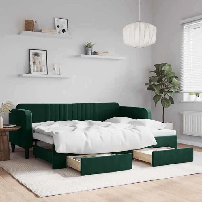 Pat de zi cu extensie și sertare verde închis 80x200 cm catifea WALTI