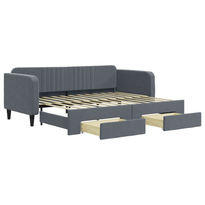 Pat de zi cu extensie și sertare gri închis 90x200 cm catifea - WALTI WALTI