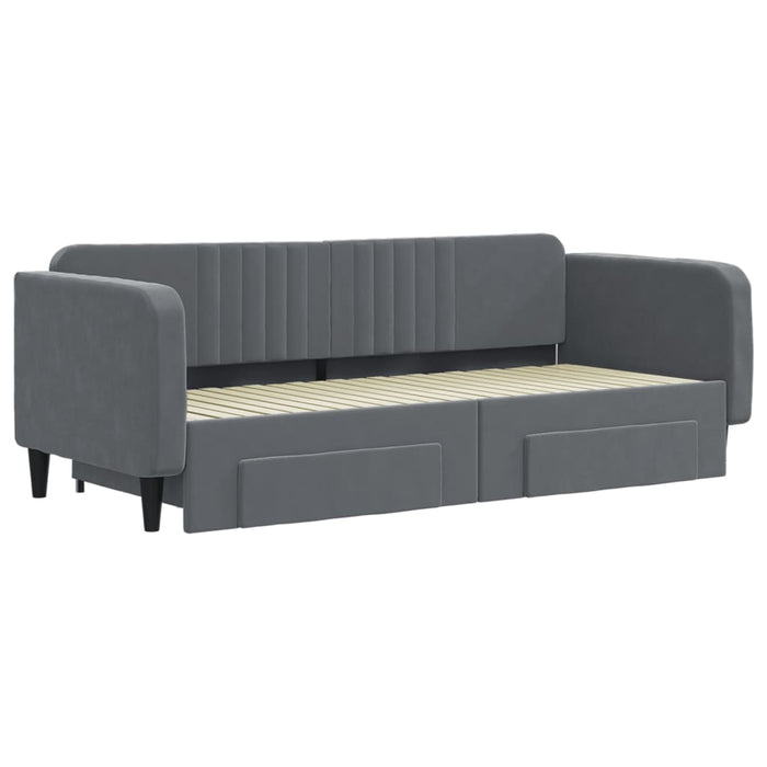 Pat de zi cu extensie și sertare gri închis 90x200 cm catifea - WALTI WALTI