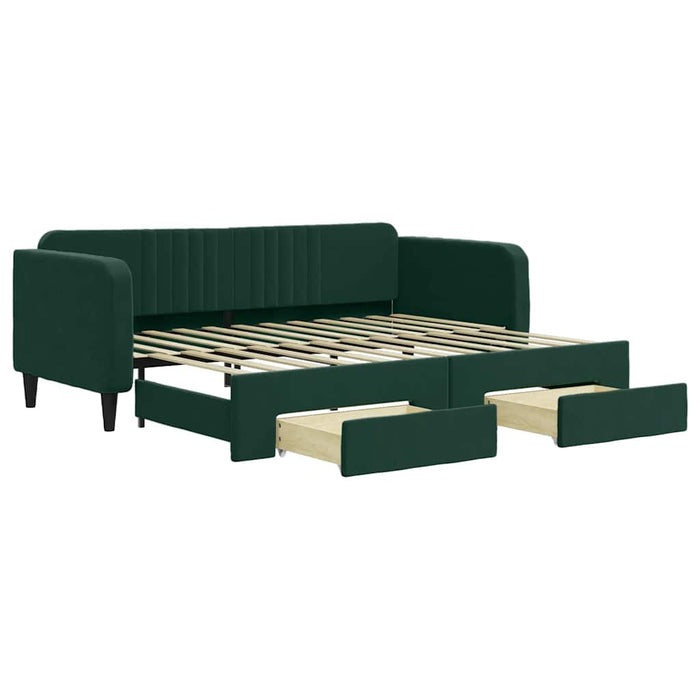 Pat de zi cu extensie și sertare verde închis 90x200 cm catifea WALTI
