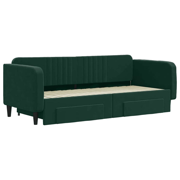 Pat de zi cu extensie și sertare verde închis 90x200 cm catifea WALTI