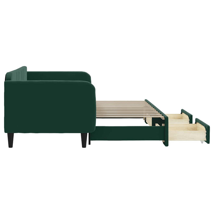 Pat de zi cu extensie și sertare verde închis 90x200 cm catifea WALTI