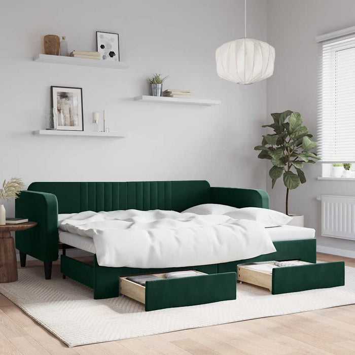 Pat de zi cu extensie și sertare verde închis 90x200 cm catifea WALTI