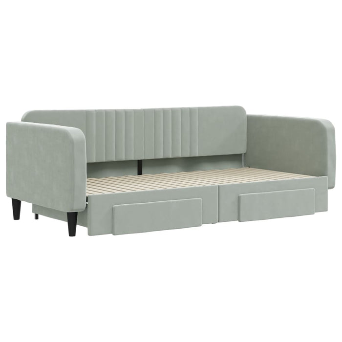 Pat de zi cu extensie și sertare gri deschis 100x200 cm catifea - WALTI WALTI