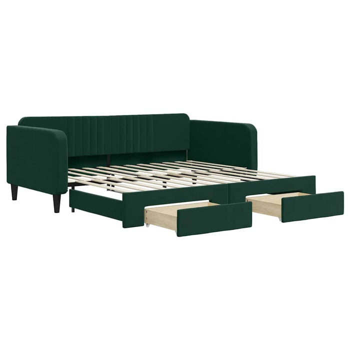 Pat de zi cu extensie și sertare verde închis 100x200cm catifea - WALTI WALTI