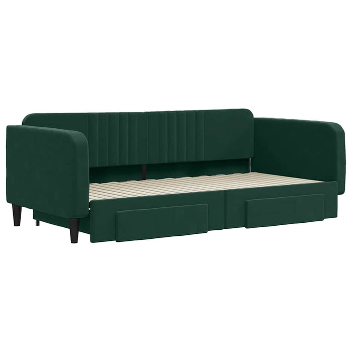 Pat de zi cu extensie și sertare verde închis 100x200cm catifea - WALTI WALTI