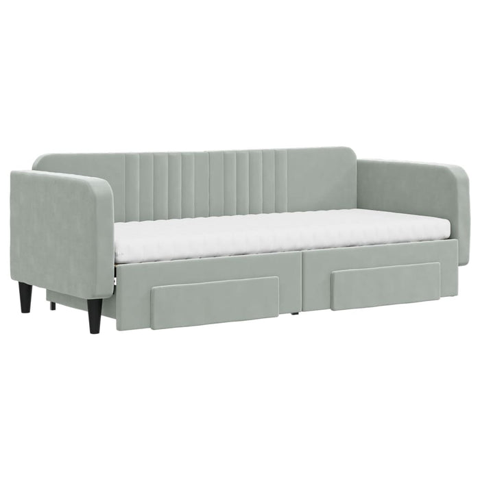Pat de zi cu extensie și sertare, gri deschis 80x200 cm catifea - WALTI WALTI