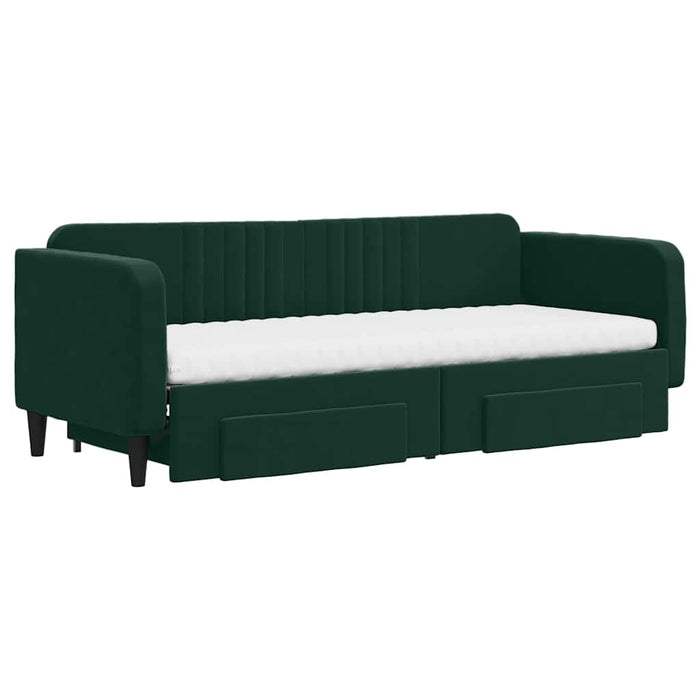 Pat de zi cu extensie și sertare verde închis 80x200 cm catifea WALTI