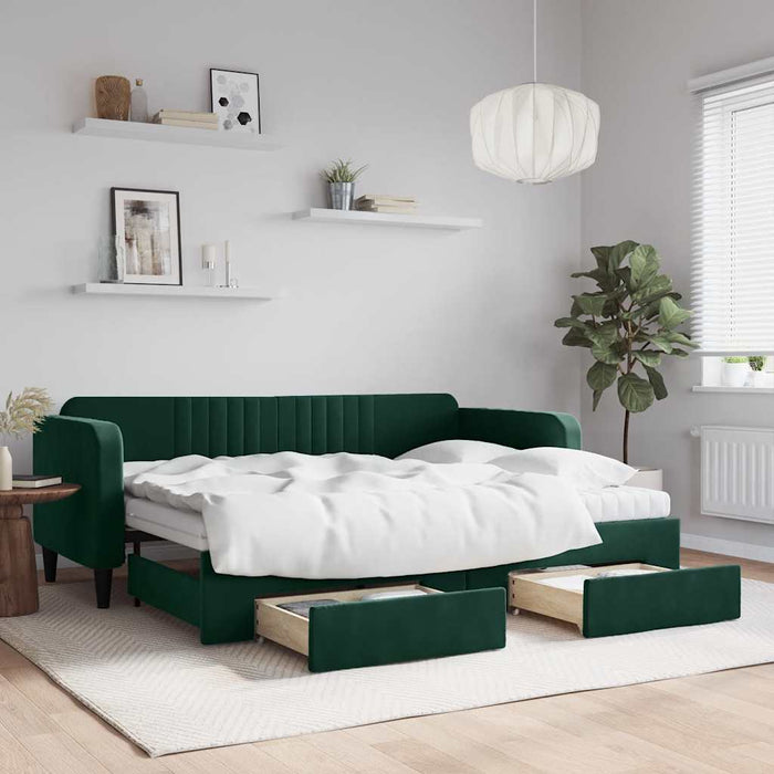 Pat de zi cu extensie și sertare verde închis 80x200 cm catifea WALTI