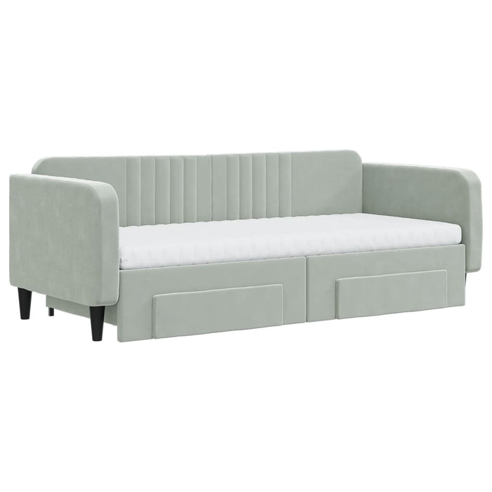 Pat de zi cu extensie și sertare, gri deschis 90x200 cm catifea - WALTI WALTI