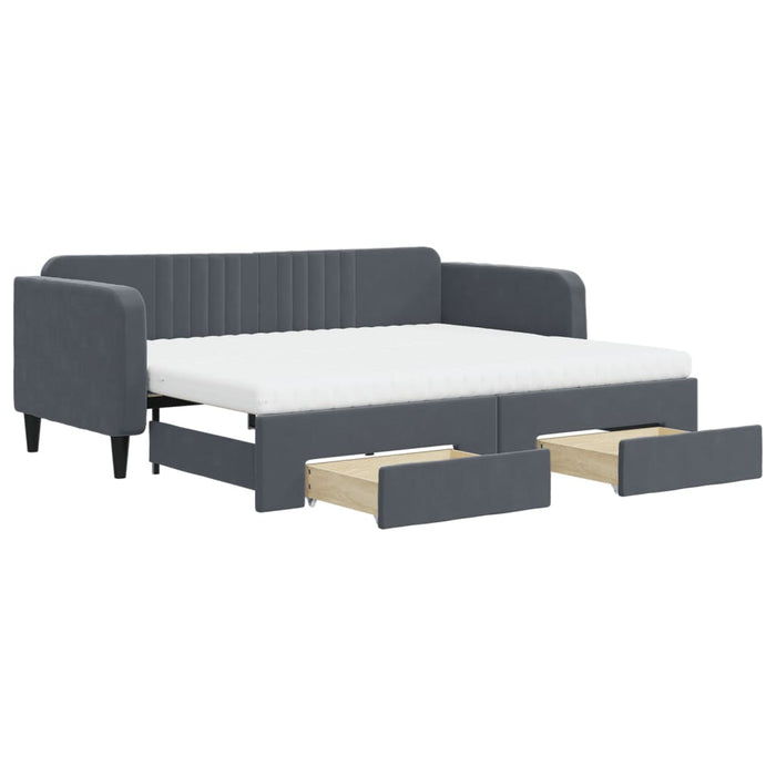 Pat de zi cu extensie și sertare gri închis 90x200 cm catifea - WALTI WALTI