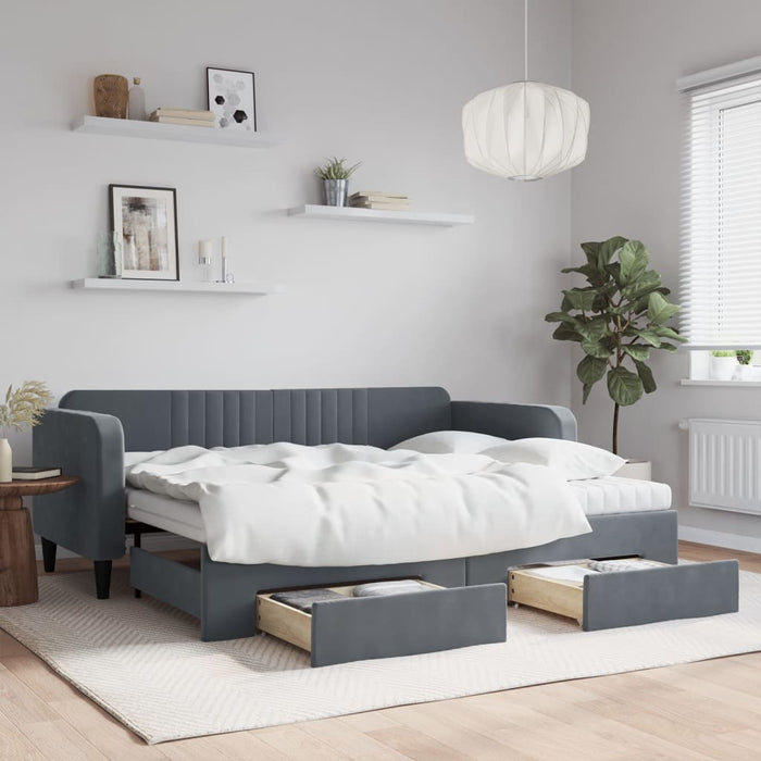 Pat de zi cu extensie și sertare gri închis 90x200 cm catifea - WALTI WALTI