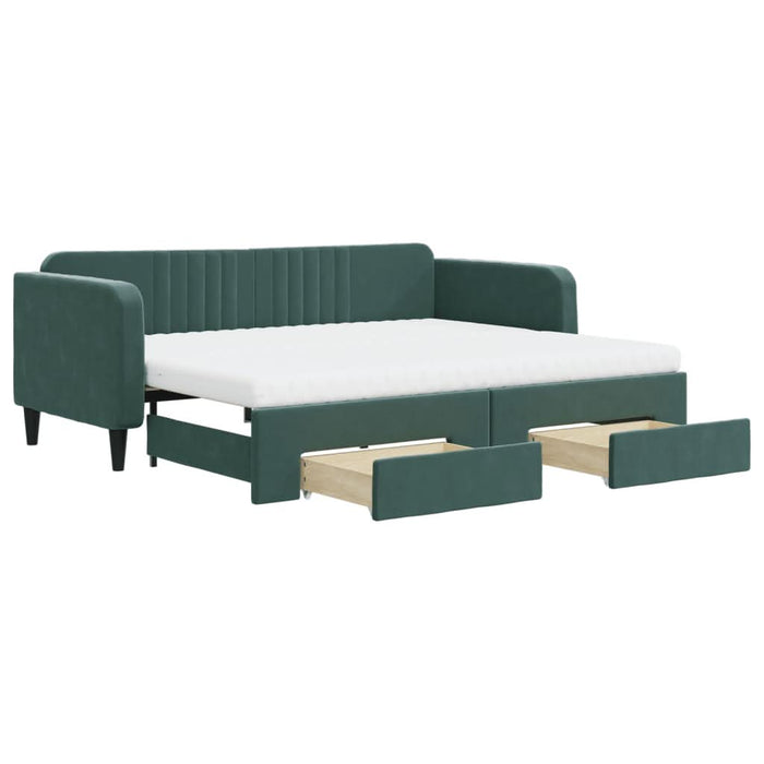 Pat de zi cu extensie și sertare verde închis 90x200 cm catifea - WALTI WALTI