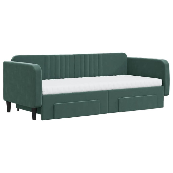 Pat de zi cu extensie și sertare verde închis 90x200 cm catifea - WALTI WALTI